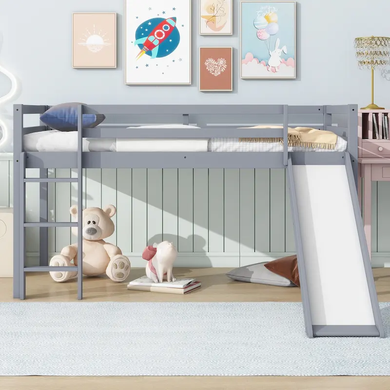 Twin Loft Bed with Slide and Low-Profile Design