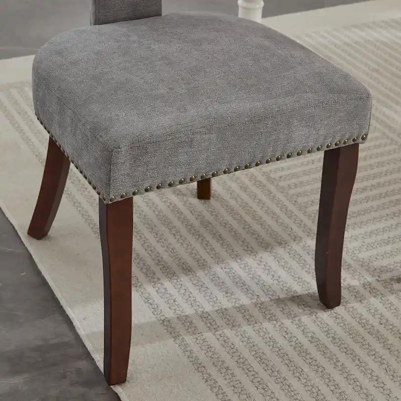 Modern Dining Chairs Set of 2, Linen Fabric Upholstered Accent Chair Curved Backrest Kitchen Chairs with Rubberwood Frame