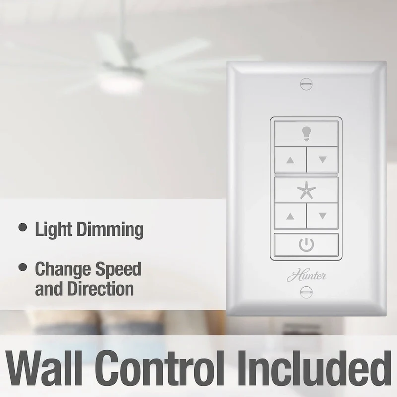 Hunter 60  Overton Damp Rated Ceiling Fan with LED Light Kit and Wall Control - Windmill, Transitional, Modern - ENERGY STAR