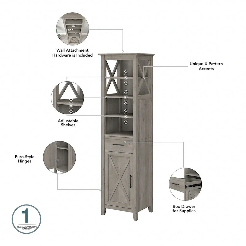 Key West Tall Linen Cabinet and Space Saver by Bush Furniture