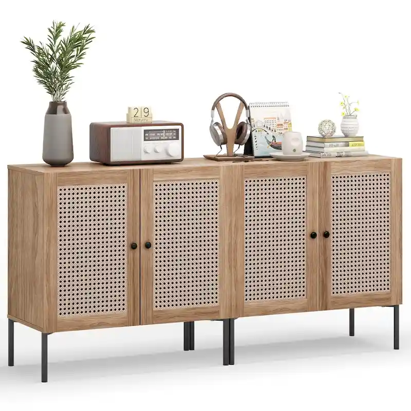 2 PCS Buffet Sideboard Wine Cabinet Cupboard with Adjustable Shelf