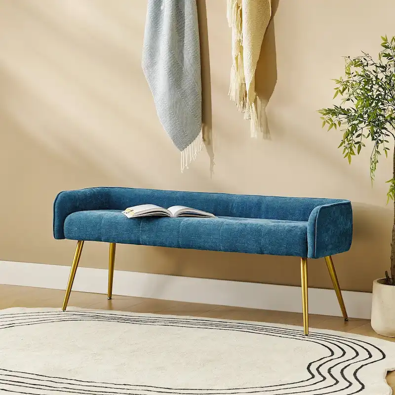 Luis Modern Upholstered Low Back Bench with Sturdy Golden Metal Tapered Leg by HULALA HOME