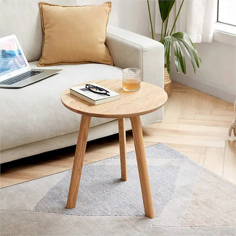 Round End Table Coffee Table 100% Natural Solid Oak Wood