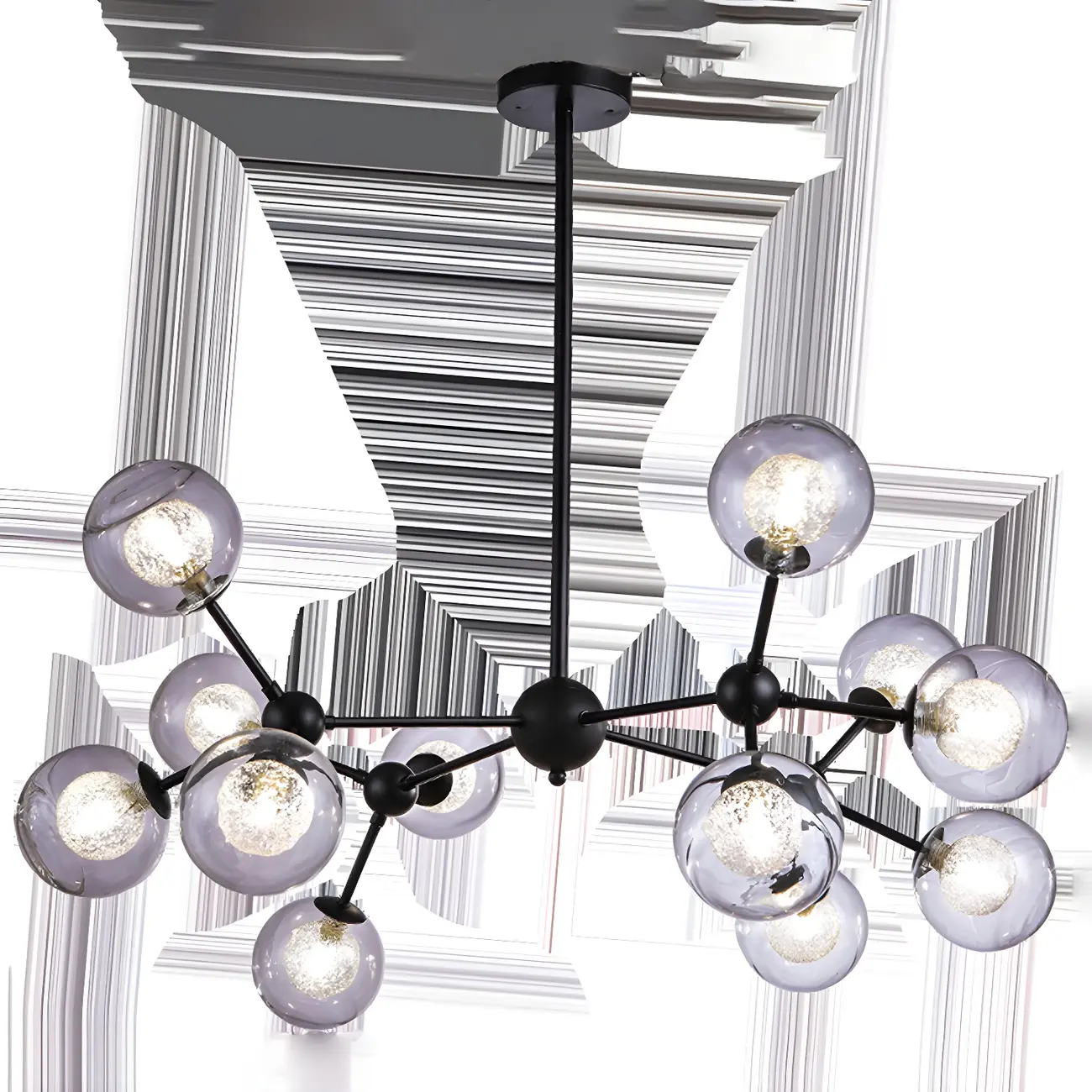 Modern Industrial Sputnik Black Glass 9-18 Light Chandelier