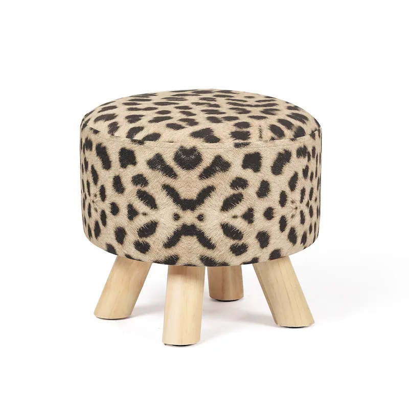 Adeco Modern Round Ottoman Home Footrest Stool/ Linen Fabric Seat Pouf