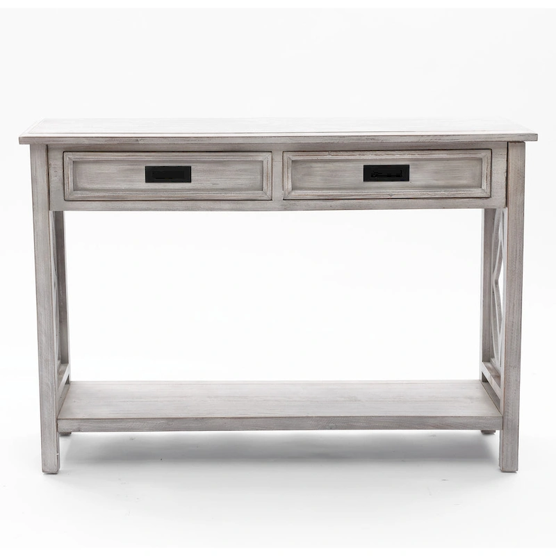 Grey Washed Wood 2-Drawer 1-Shelf Console and Entry Table - 32.7 H x 47.2 W x 13.8 D