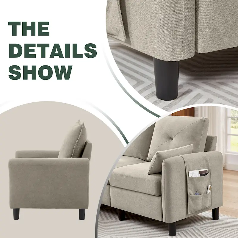 3-Pieces Sectional Sofa Set with Ottoman and Chair