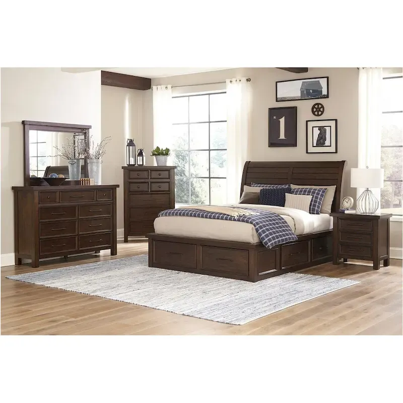 Salma 5 Piece Brown Modern Storage Sleigh Platform Bedroom Set