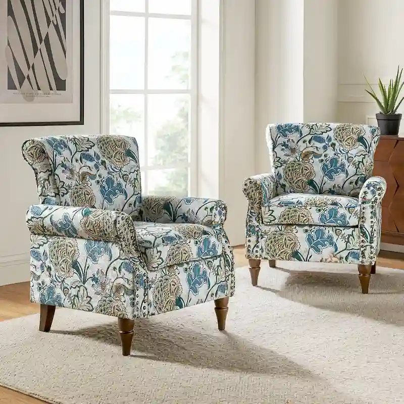 Nyctelius Traditional Polyester Accent Arm Chair with Pattern and Nailhead Trim Set of 2 by HULALA HOME