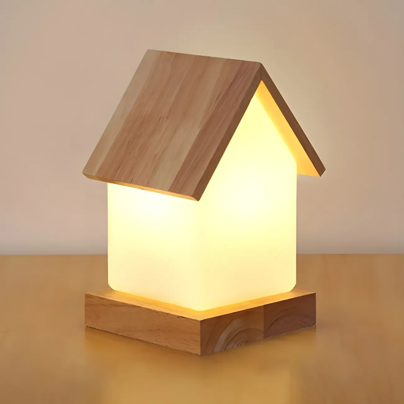 Creative House-Shaped Wooden Bedside Lamp