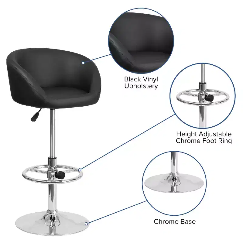 Merrick Lane Bucket Seat Bar and Dining Stool Modern Stool with 360 Swivel, Adjustable Height and Metal Footrest