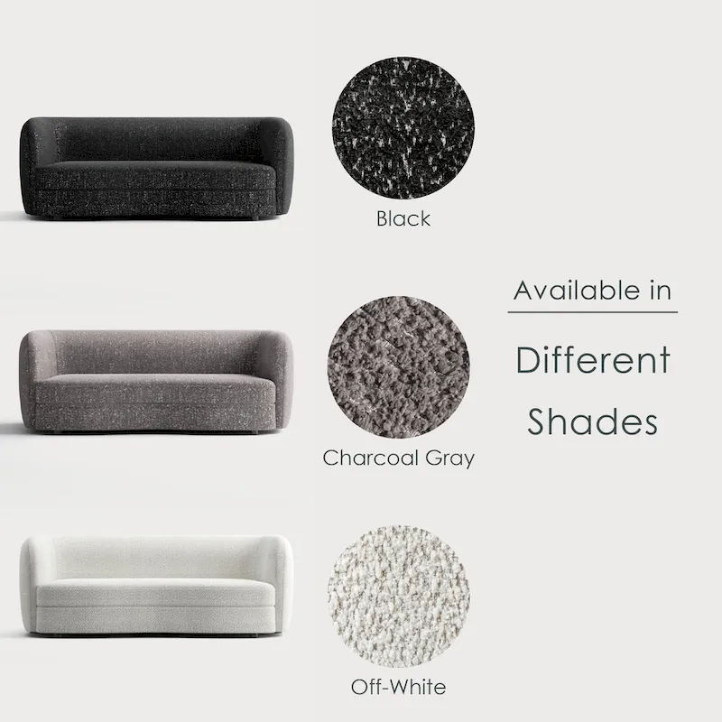 Modern Curved Arms Boucle Sofa Couch with Kidney Style Seat and Round Wooden Legs