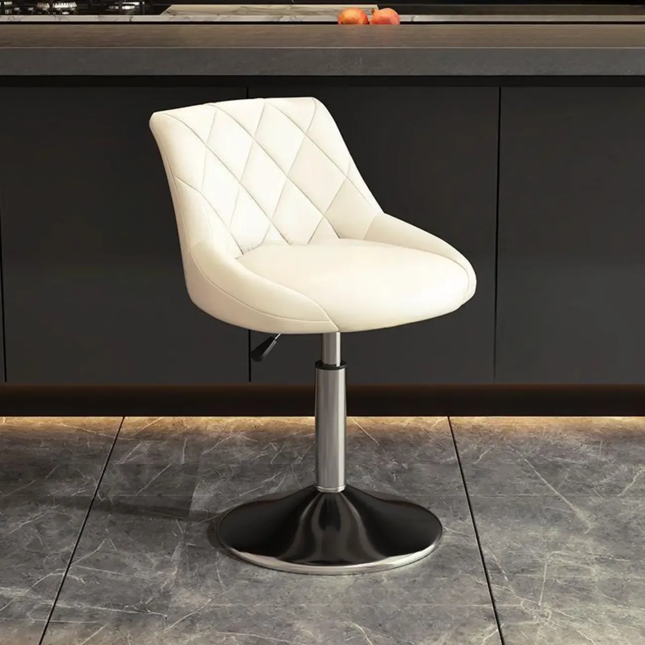 Diamond Tufted Swivel Bar Stool Adjustable Black Red PU Leather