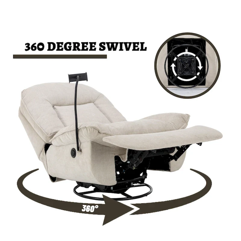 Adjustable Swivel Chenille Recliner with Phone Holder