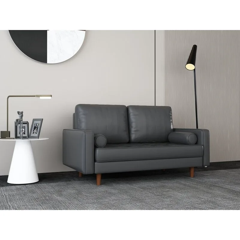 59 Mid-Century Square Arm Leather Loveseat