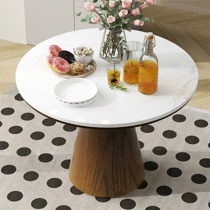 45-Inch Round Dining Table - Marble Top - Seats 4
