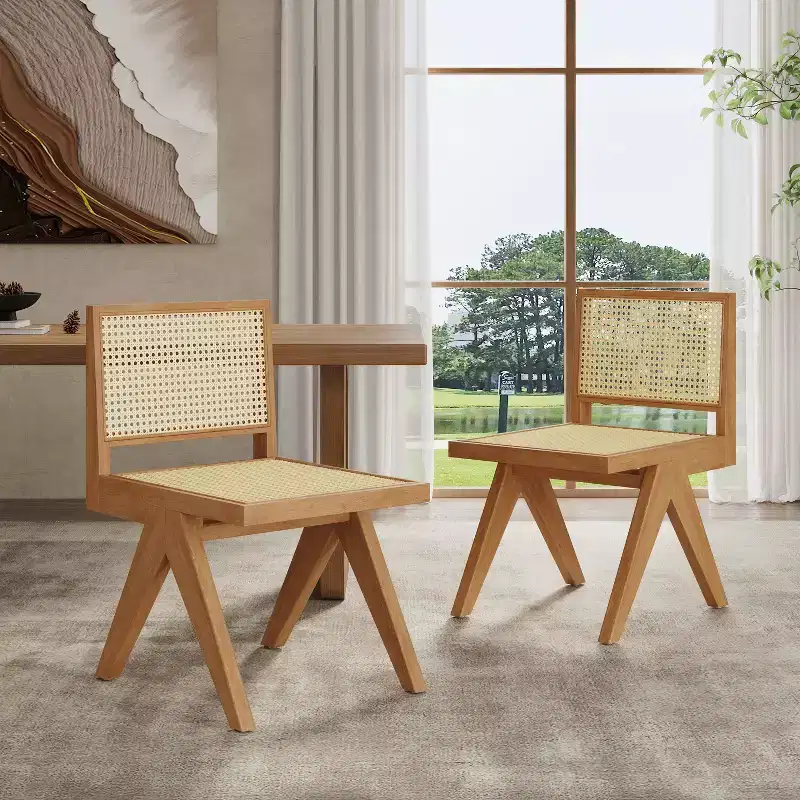 Christopher Knight Home Sepp Rubberwood and Cane Armless Dining Chair with V-Shaped Legs(Set of 2)