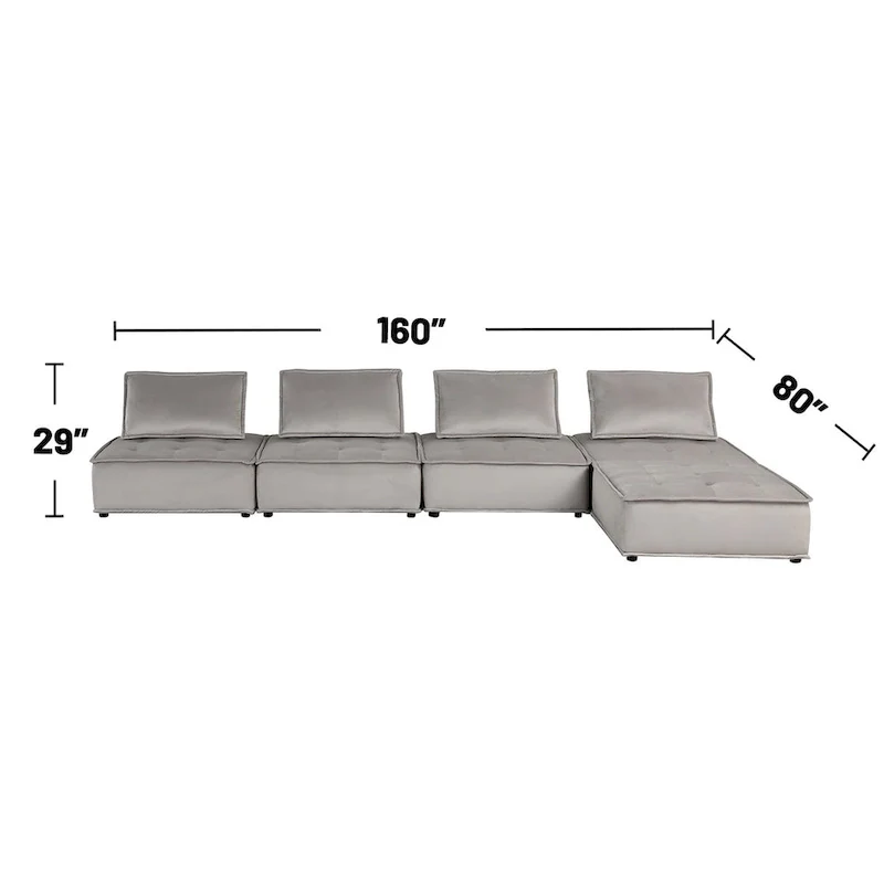 5 Piece Velvet Modular Sectional Sofa with Ottoman