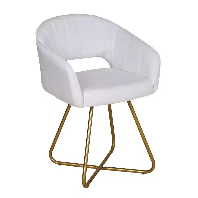 White Velvet Accent Armchair with Gold Metal Base, Padded Seat & Back, Seats 1