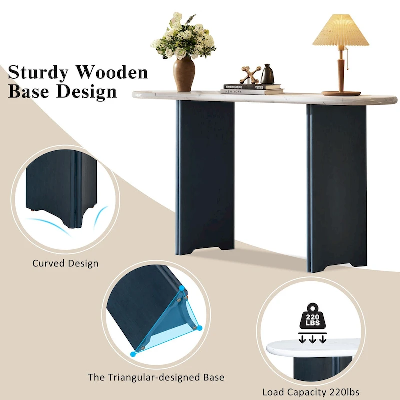 53.9 Console Table with Faux Marble Top & Wood Base