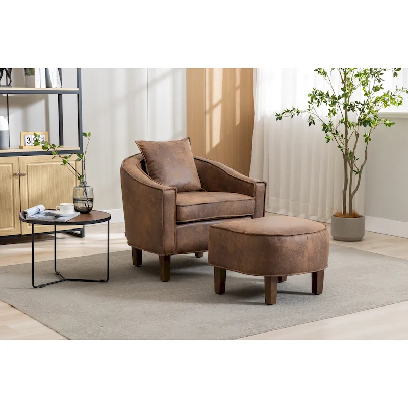 Upholstered Barrel Accent Chair with Ottoman