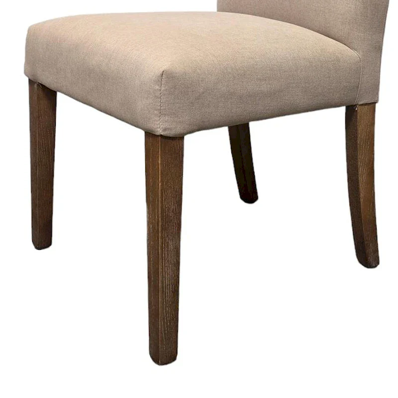Zeus Dining Side Chair Set of 2, Beige Fabric, Brown Tapered Legs