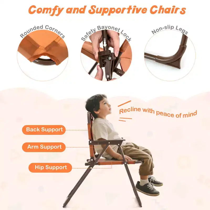 Costway Kids Picnic Table & Chair Set with 2 Folding Chairs & Height Adjustable Umbrella Brown/Green/Pink