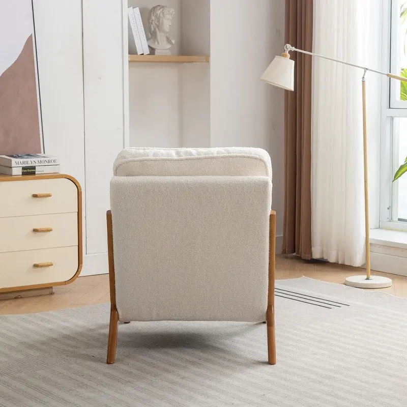 SEYNAR Mid Century Boucle Uplostered Soild Wood Accent Armchair with Pillow