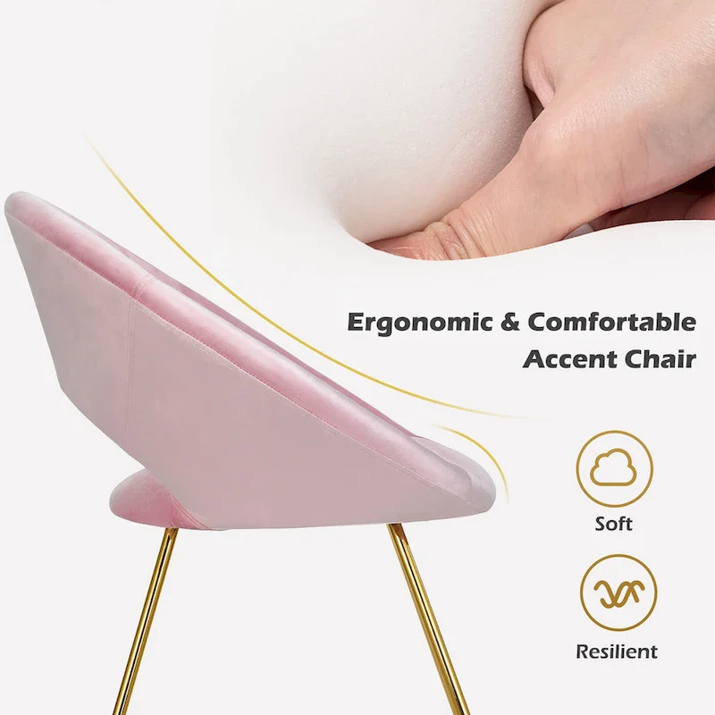 Modern Velvet Accent Chair Upholstered Vanity Chair w/Golden - See Details