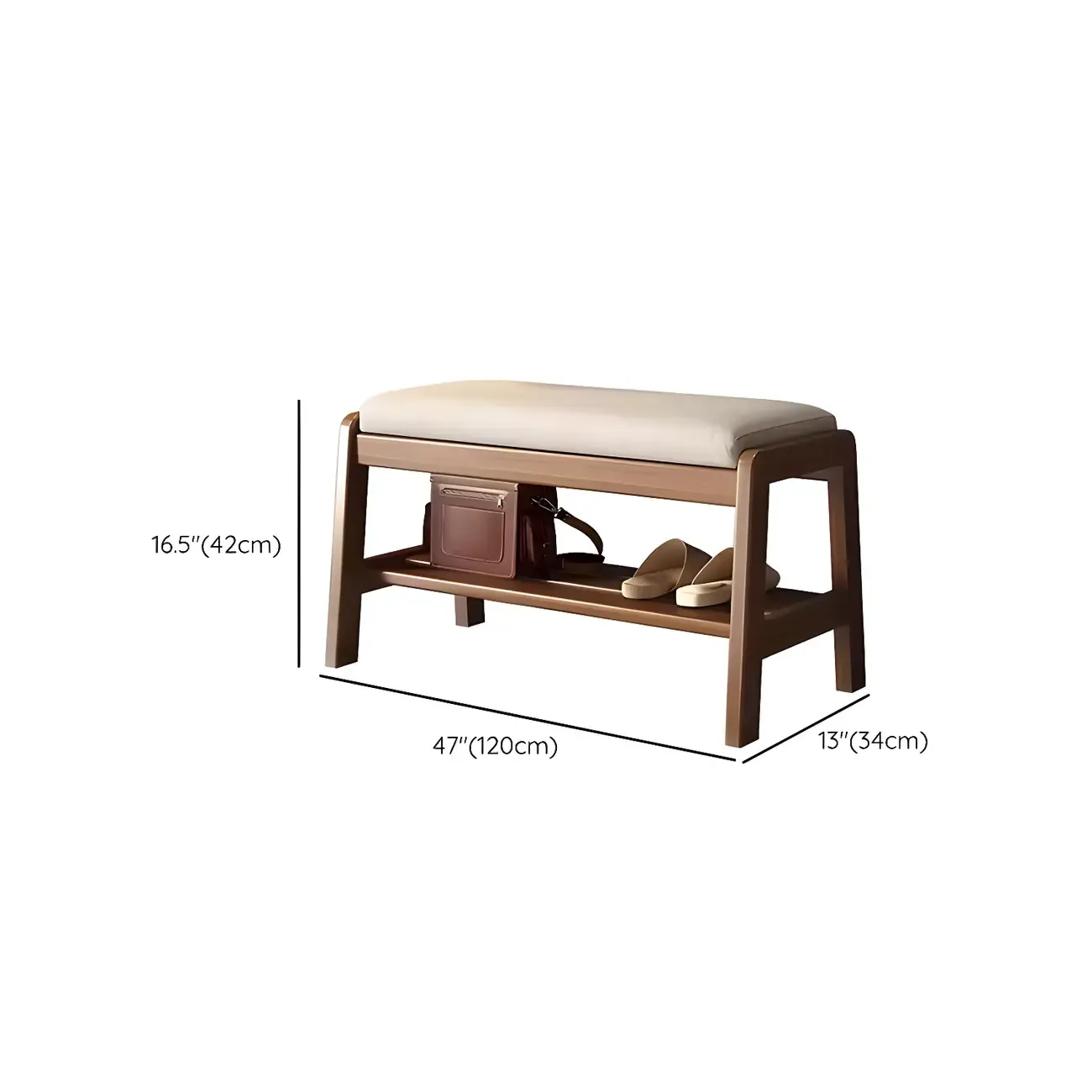 Entryway Solid Wood Cushioned Trapezoid Shoe Bench
