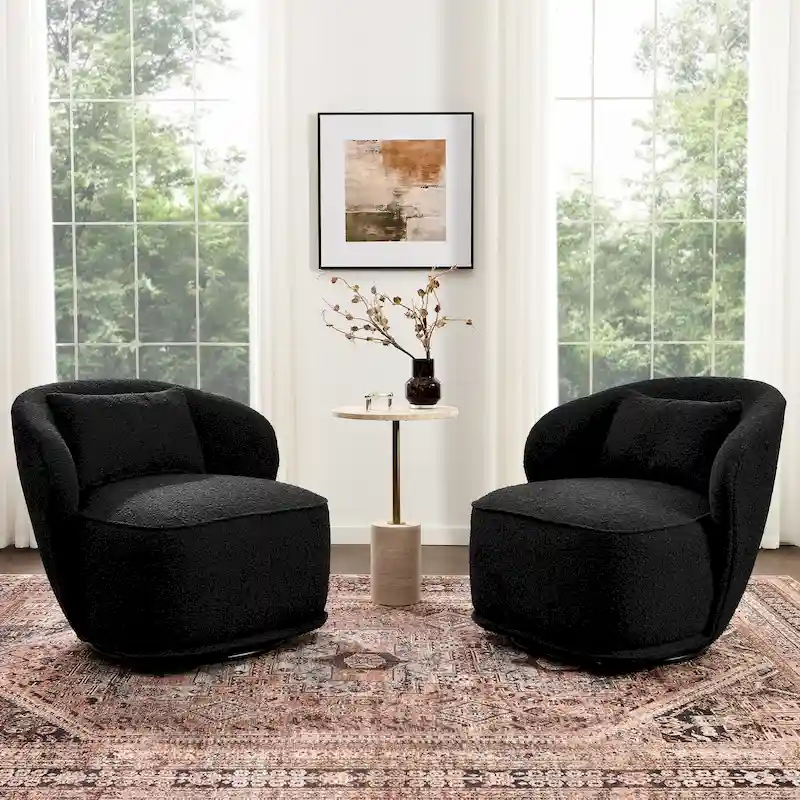 KINWELL 33 W Sherpa Boucle Upholstered Accent Swivel Chair (Set of 2)