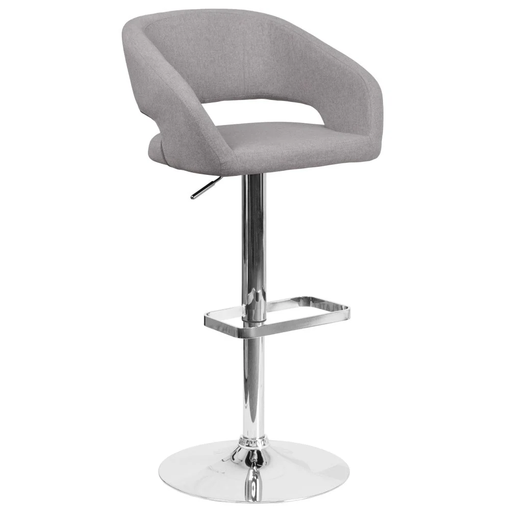 Modern Upholstered Adjustable-Height Barstool with Rounded Back