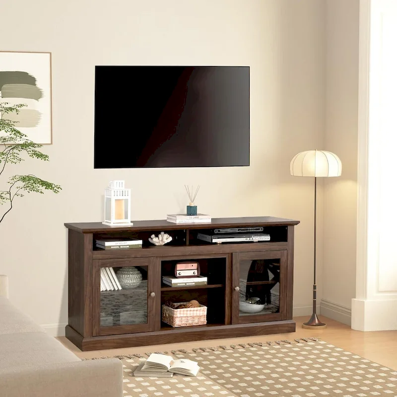 Contemporary TV Media Stand,  Entertainment Console, Up to 65 TV, Open & Closed Storage Space