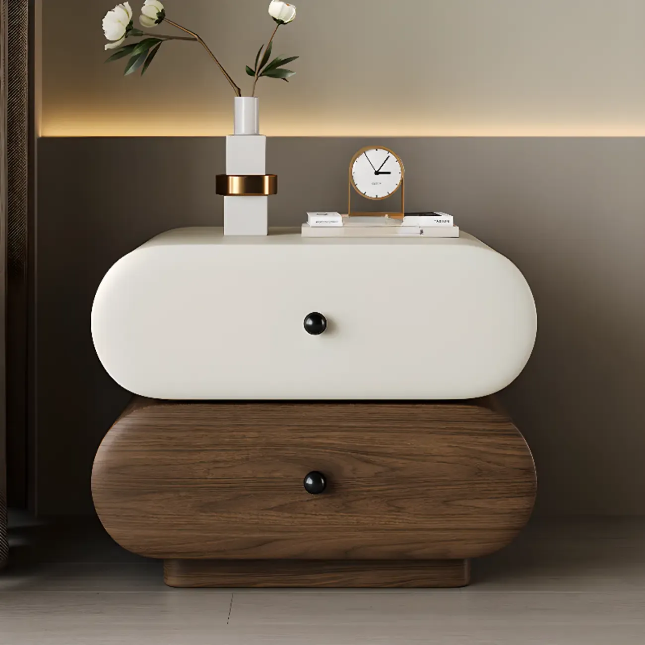 Modern Two-Tone Bedside Table with Storage Drawers