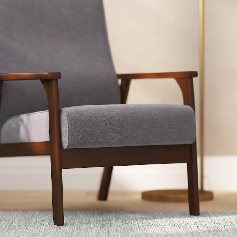 Mid-Century Modern Armchair with Wooden Frame and Faux Leather Cushions