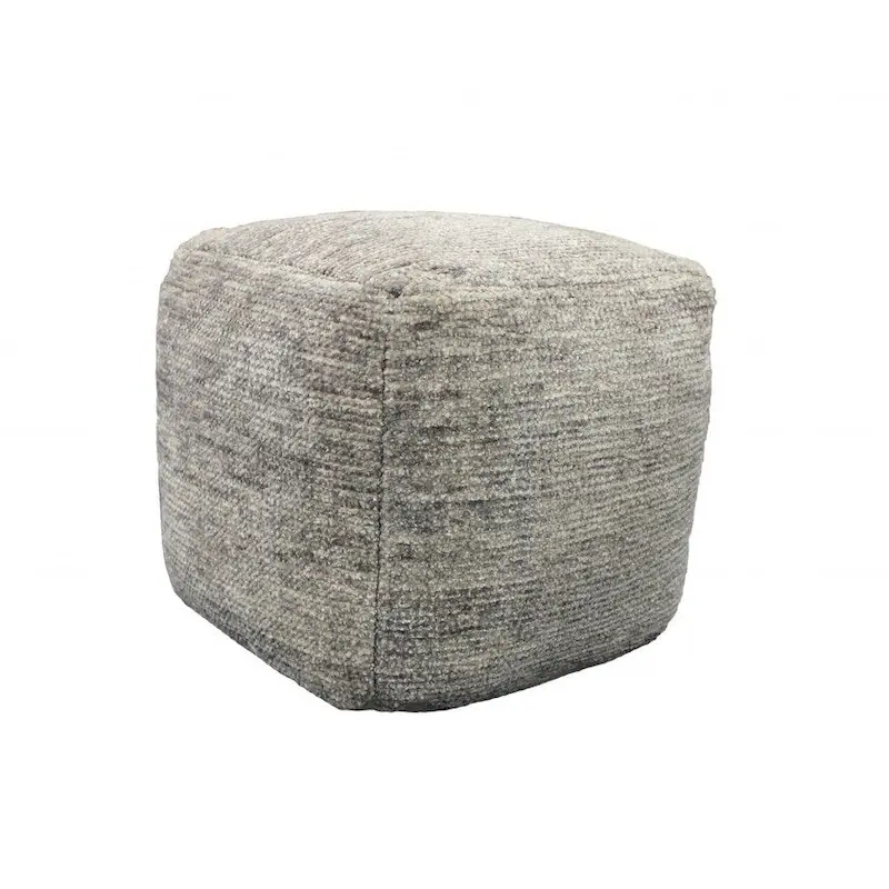 HomeRoots 18 Gray Wool Cube Pouf Ottoman