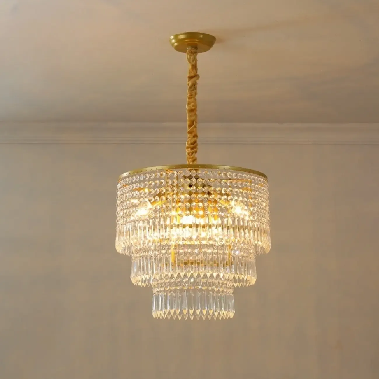 Modern Gold Descending Crystal Round Chandelier