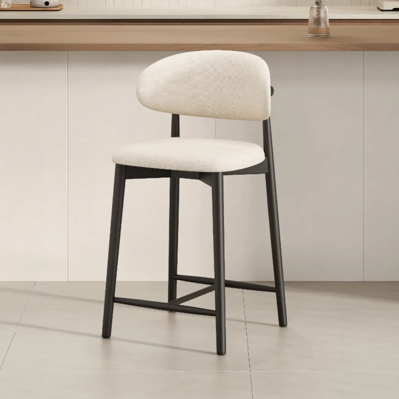 Mid Century Modern Upholstered Bar Stool with Back