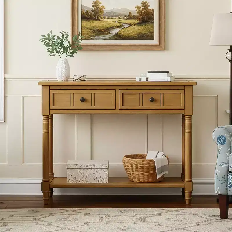 GDFStudio Darren Traditional Entryway Console Table with 2 Drawers and Bottom Shelf
