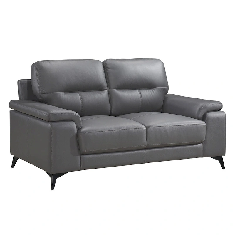 Roxine Dark Gray Top Grain Leather Love Seat