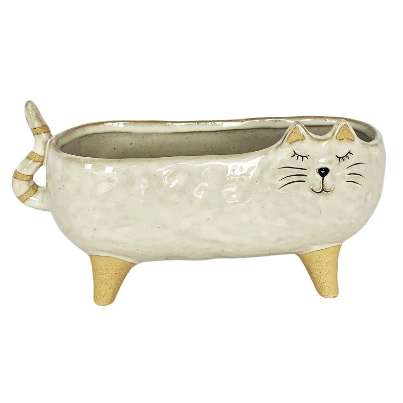 Urban products CAT PLANTER WHITE LG 22X11CM