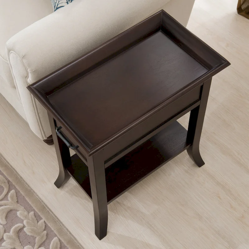 Leick Home One Drawer Traditional Cherry Tray Edge Side Table with Shelf