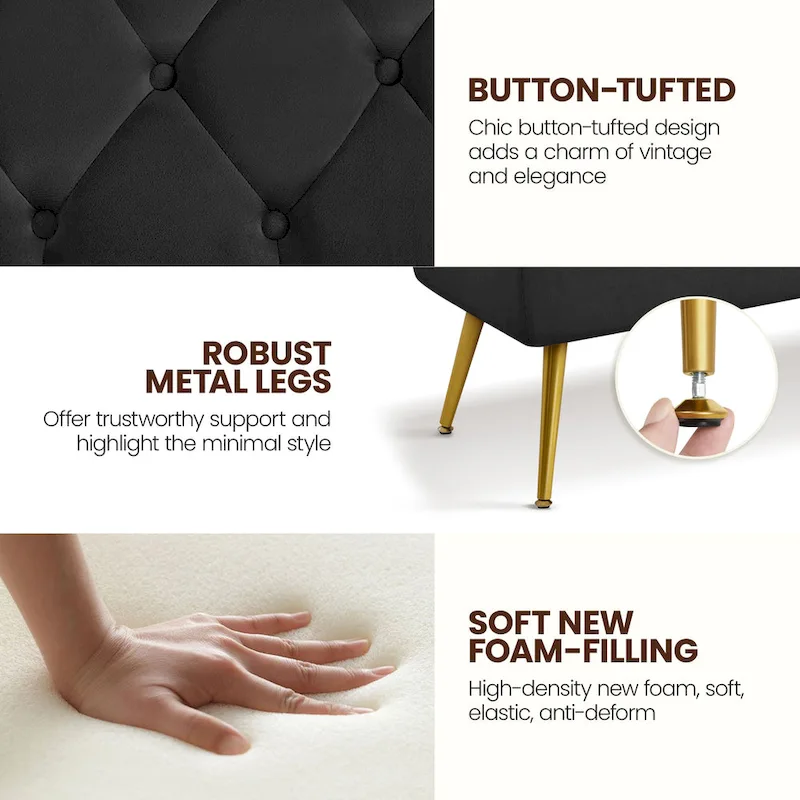Yaheetech Upholstered Footstool Velvet Ottoman Button-Tufted Table Bench - 45 16 17
