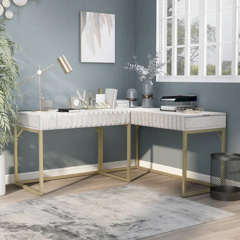 Bird Glam Metal Lift-top L-Shaped Computer Desk with USBs by Furniture of America