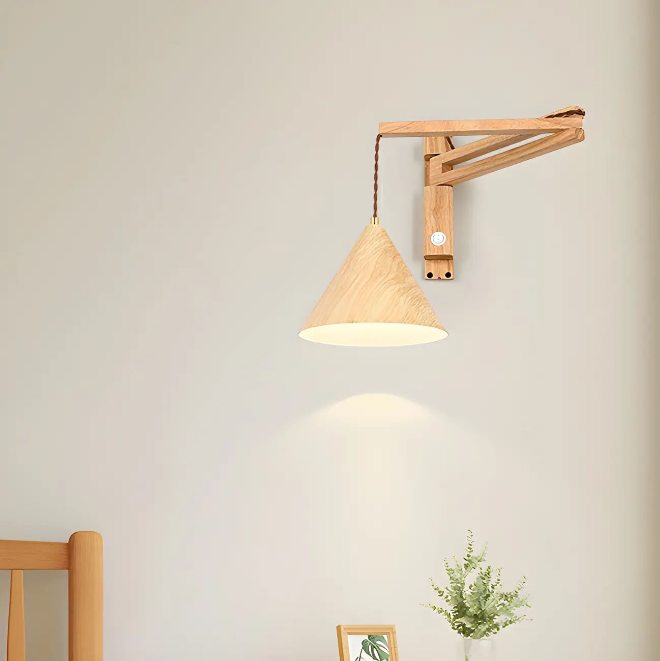 Wooden Cone Shade Swing Arm Wall Light
