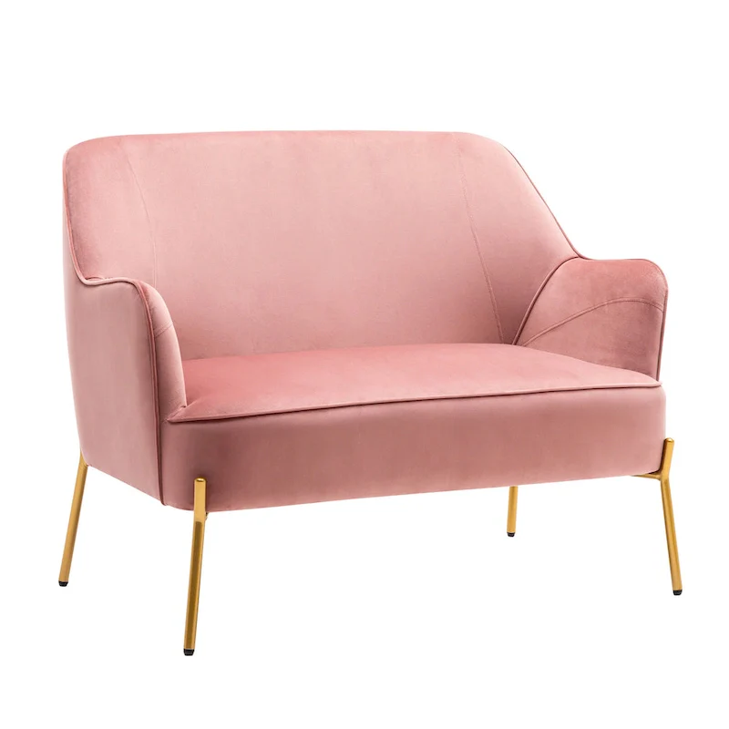 Kyler Loveseat Couch Sofa, Velvet Upholstery, Gold Chrome Legs