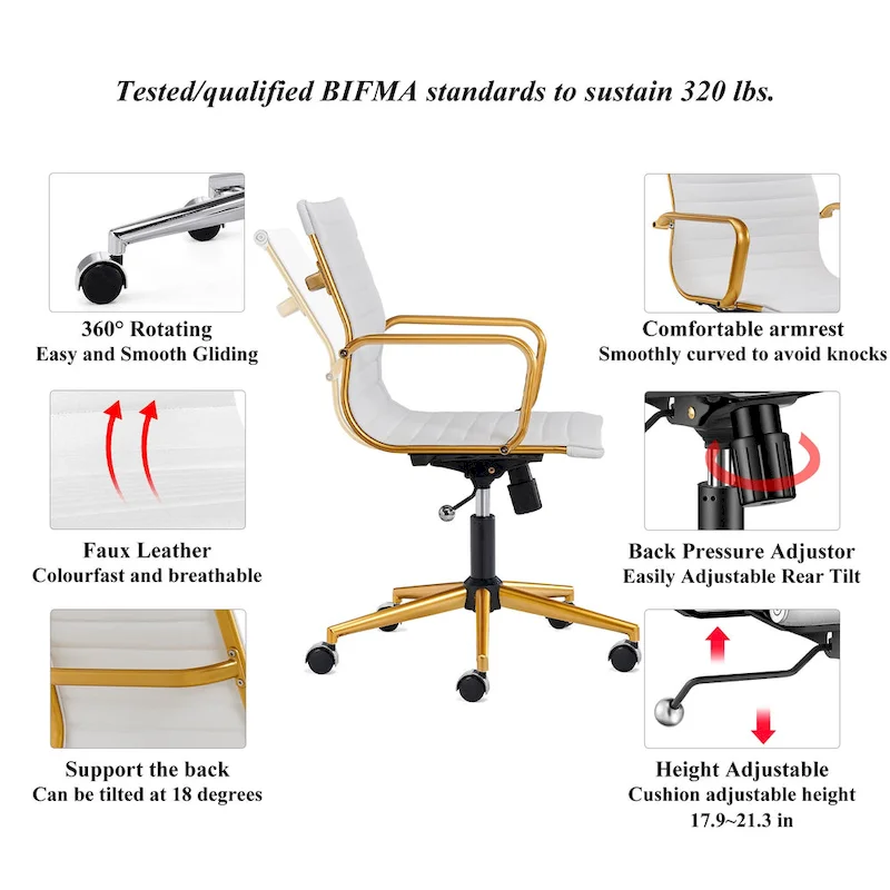 LUXMOD Ribbed Home Office Computer Chair Desk Chair