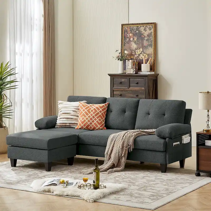 86.22 Wide Sectional Sofa with Ottoman & Side Storage Bags