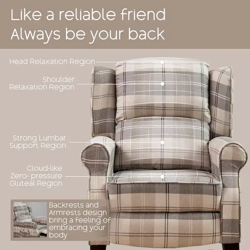 HOMYKA Polyested Upholstered Pushback Recliner Accent Chair Wingback Armchair