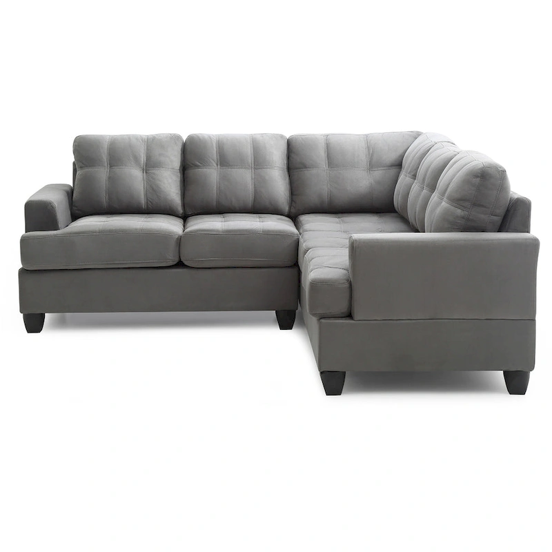Tufted Microsuede L-Shape Sectional Sofa - 80 - Gray